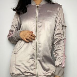 PINK GUESS LONG SATIN BOMBER JACKET